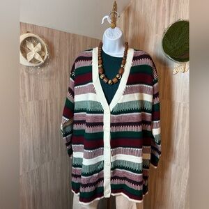 Fashion Formulas Vintage Burgundy and Green Striped Cardigan